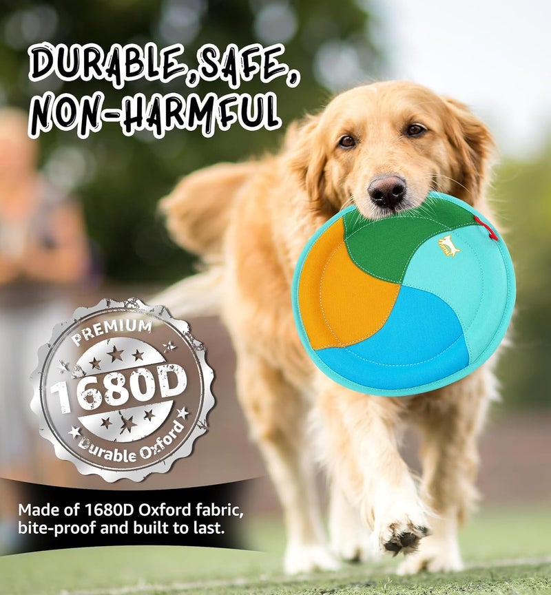 IPTPAS Dog Flying Disc Dog Flyer Toy for Fetch, Durable Nylon 9.5" Diameter with Soft and Thick Edges, Gentle on Teeth & Gums, Lightweight & Water Floating, Outdoor Play for All Breeds (A-Blue/Orange) - Image 2